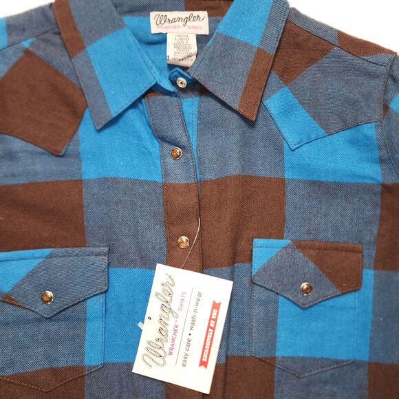 NWT Wrangler Wrancher Women's Plaid Button Up Flannel Shirt Sz L - Picture 4 of 7